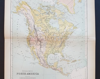 Physical map of North America - Original 1898 map