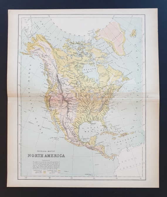 Physical map of North America - Original 1898 map