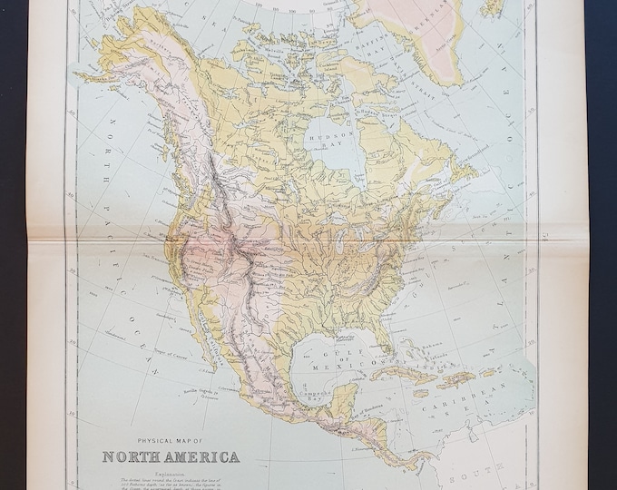 Physical map of North America - Original 1898 map