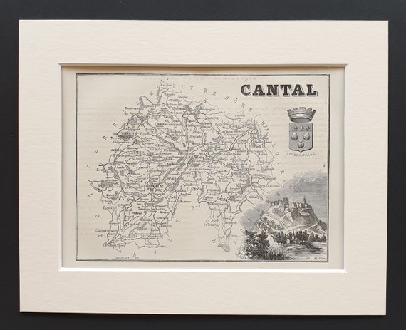 Cantal - Original 1865 map in mount