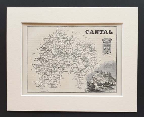 Cantal - Original 1865 map in mount