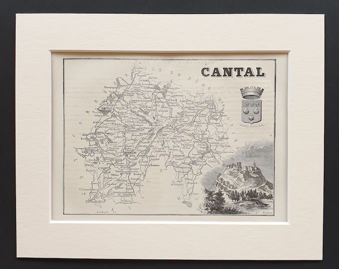 Cantal - Original 1865 map in mount