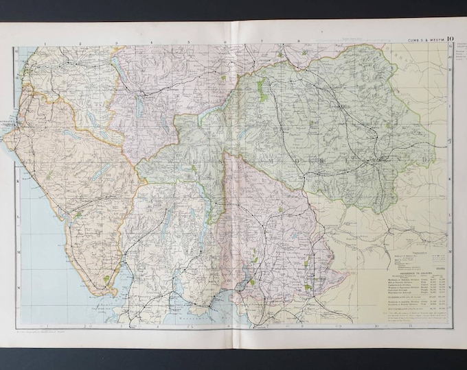 Original 1901 Large Antique County map - Cumberland South and Westmoreland