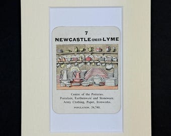 Newcastle-Under-Lyme - Original Vintage Counties of England Card in Mount
