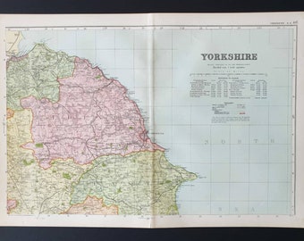 Yorkshire North East - Original 1901 Large Antique County map