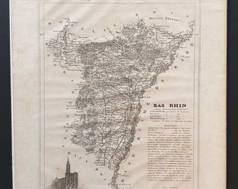 Bas Rhin - Original 1841 French department map