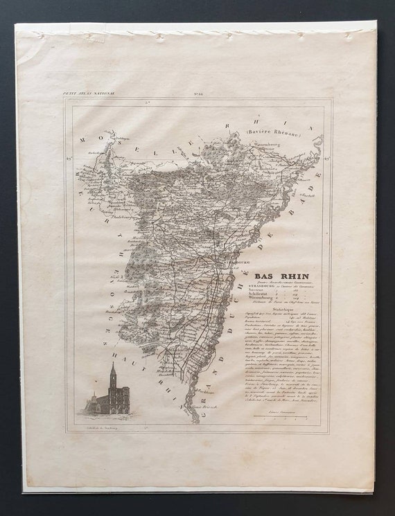 Original 1841 French department map - Bas Rhin