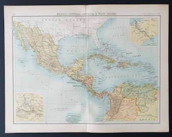 Mexico, Central America and West Indies - Original 1899 map