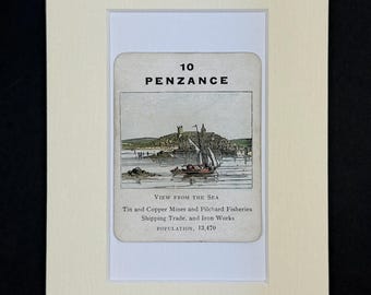 Penzance - Original Vintage Counties of England Card in Mount