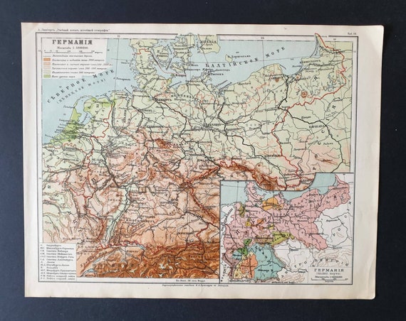 Original rare 1913 Russian map. Germany
