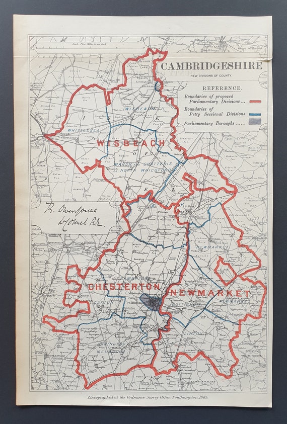 Cambridgeshire - Original 1885 Zincograph map