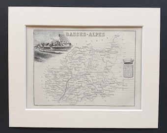 Basses Alpes - Original 1865 map in mount