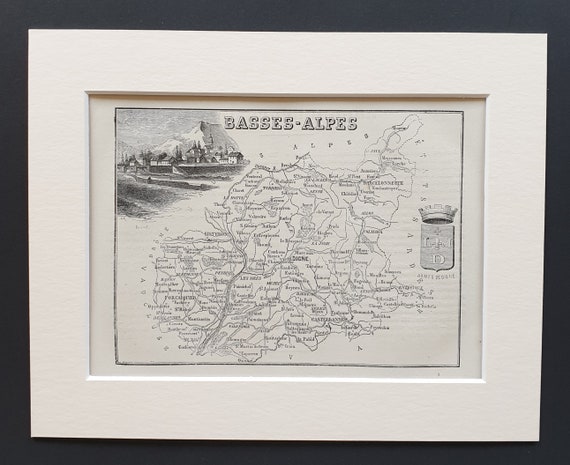 Basses Alpes - Original 1865 map in mount