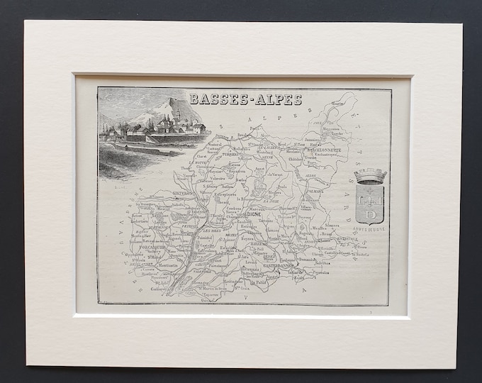 Basses Alpes - Original 1865 map in mount