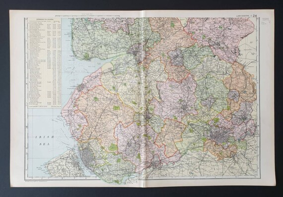 Original 1901 Large Antique County map - Yorkshire South East