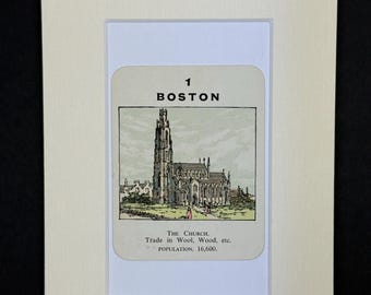 Boston - Original Vintage Counties of England Card in Mount