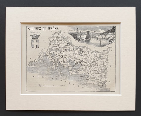 Bouches du Rhône - Original 1865 map in mount