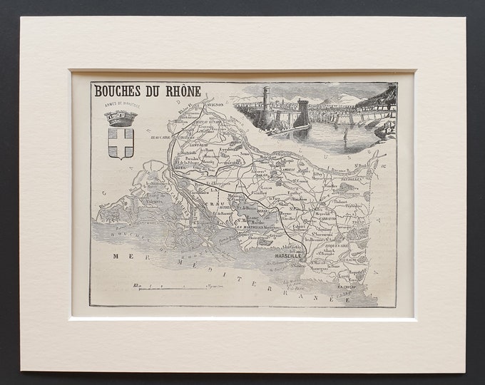 Bouches du Rhône - Original 1865 map in mount