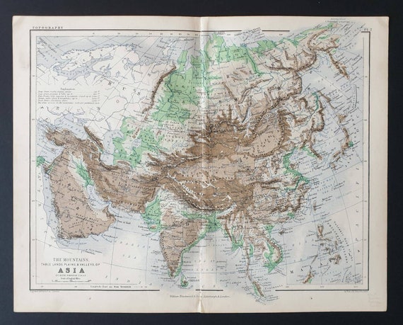 Original 1877 map - The Mountains, Table Lands, Plains and Valleys of Asia