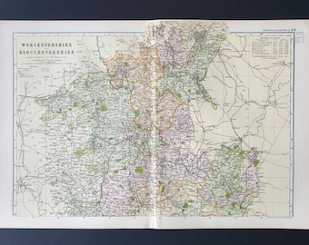 Worcester and Gloucester North - Original 1901 Large Antique County map