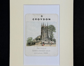 Croydon - Original Vintage Counties of England Card in Mount