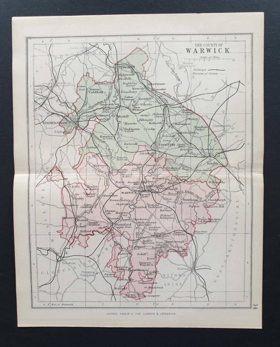 Original 1876 Antique County map - Warwick