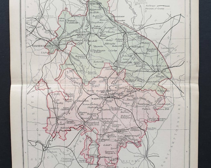 Original 1876 Antique County map - Warwick