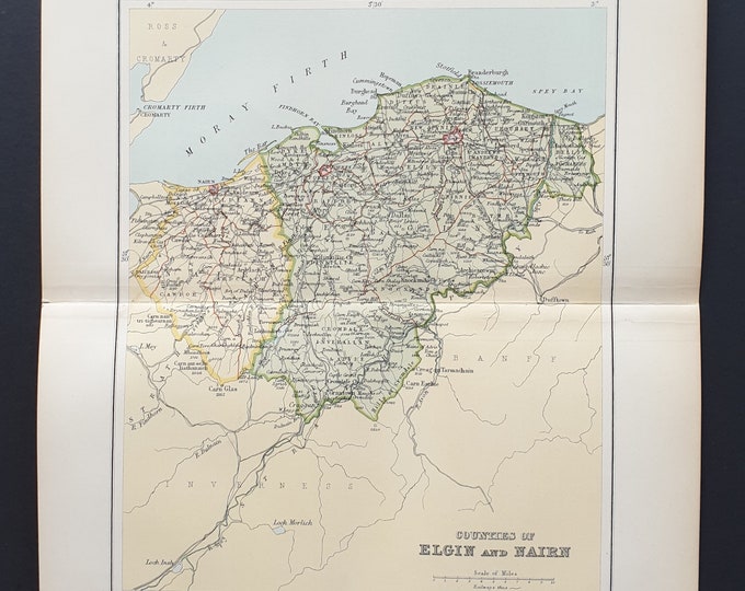 Elgin and Nairn - Original 1897 County map of Scotland