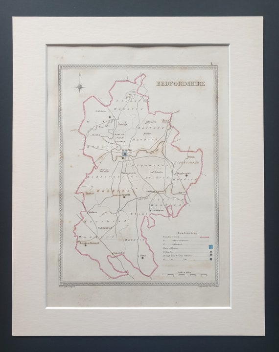 Bedfordshire - Original 1835 map in mount