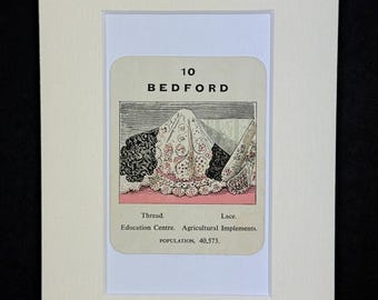 Bedford - Original Vintage Counties of England Card in Mount