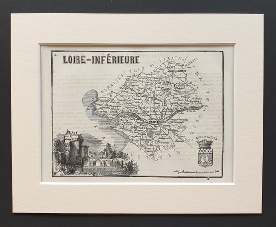 Loire Inférieure - Original 1865 map in mount