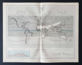 The Distribution of Rain and Snow over the Globe - Original 1877 map