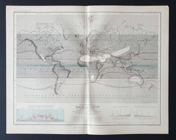 Original 1877 map - The Distribution of Rain and Snow over the Globe