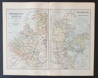 The Netherlands, Belgium and Luxemburg, and Denmark - Original 1902 map