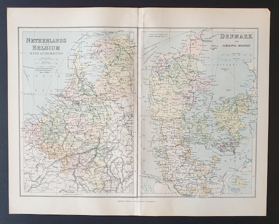 The Netherlands, Belgium and Luxemburg, and Denmark - Original 1902 map