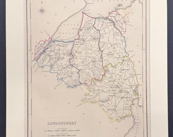 Londonderry - Original 1850 Hand Coloured Map