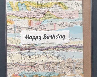 Mappy Birthday - handmade card using original vintage map