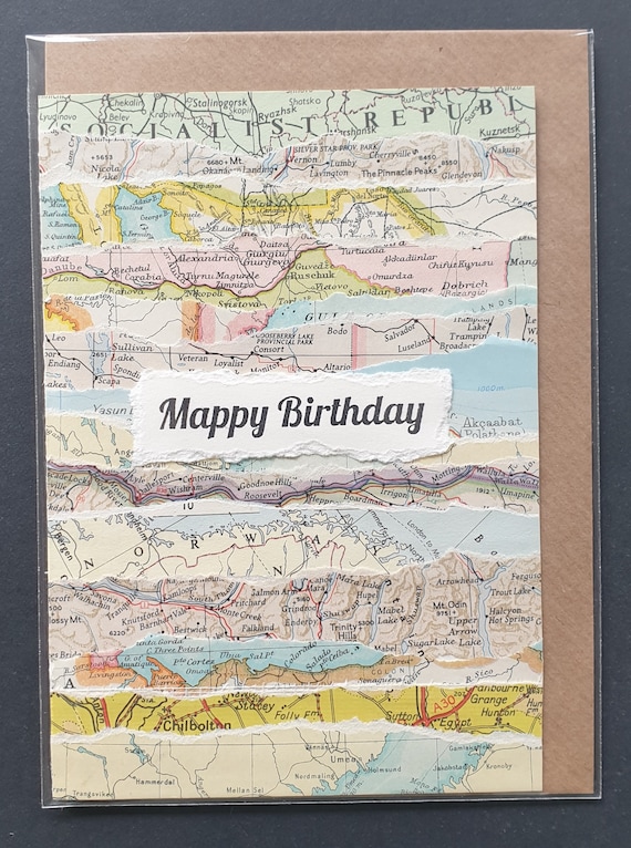 Mappy Birthday - handmade card using original vintage map