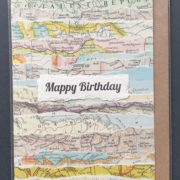 Mappy Birthday - handmade card using original vintage map