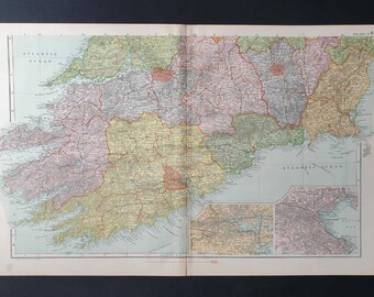 Ireland South - Original 1900 Large Antique map