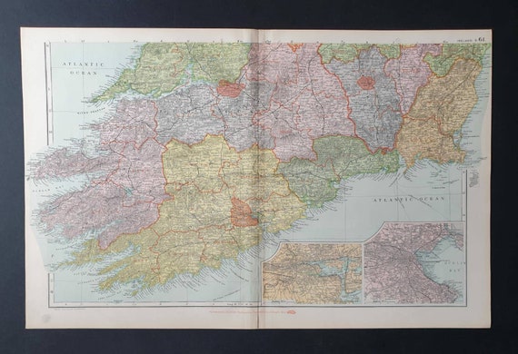 Original 1900 Large Antique map - Ireland South