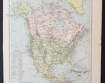 Political map of North America - Original 1902 map