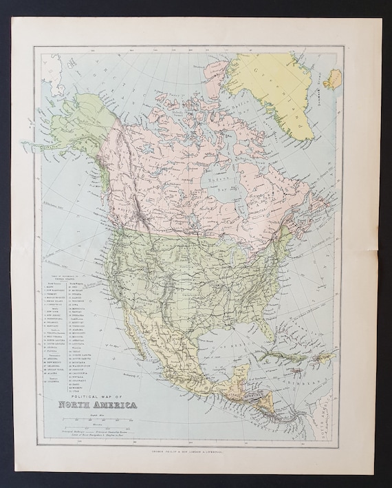 Political map of North America - Original 1902 map