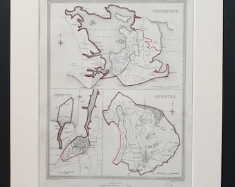 Portsmouth, Newport and Andover - Original 1835 maps in mount