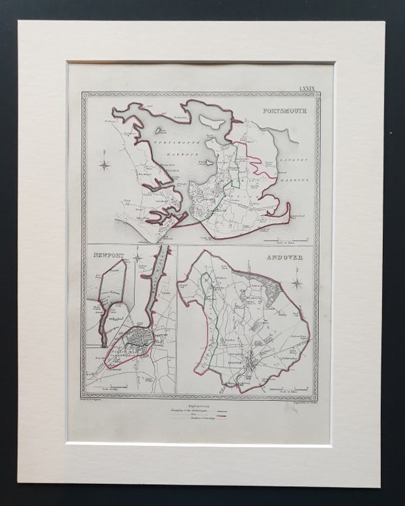 Portsmouth, Newport and Andover - Original 1835 maps in mount