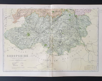 Shropshire South - Original 1901 Large Antique County map