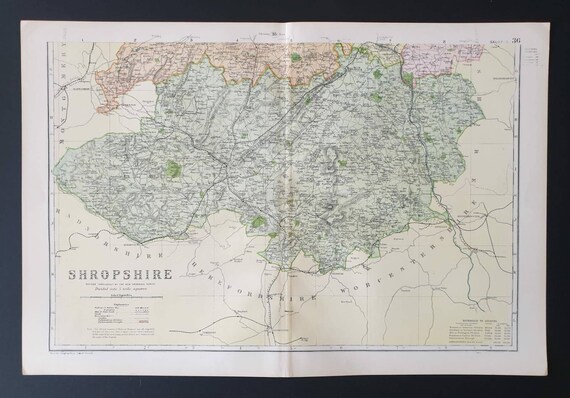 Original 1901 Large Antique County map -  Shropshire South