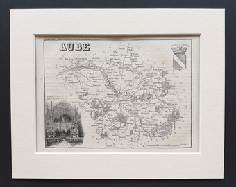 Aube - Original 1865 map in mount