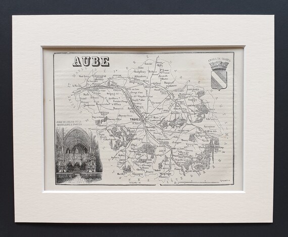 Aube - Original 1865 map in mount