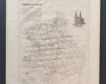 Eur et Loir - Original 1841 French department map